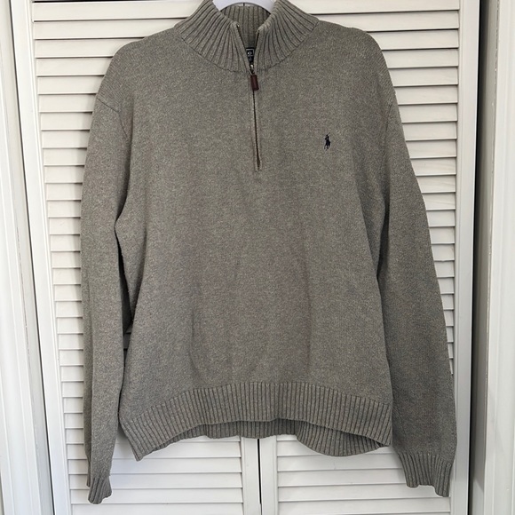 Ralph Lauren Long Sleeve Gray Wuarter Zip Sweater Mens Size Large - Picture 1 of 7